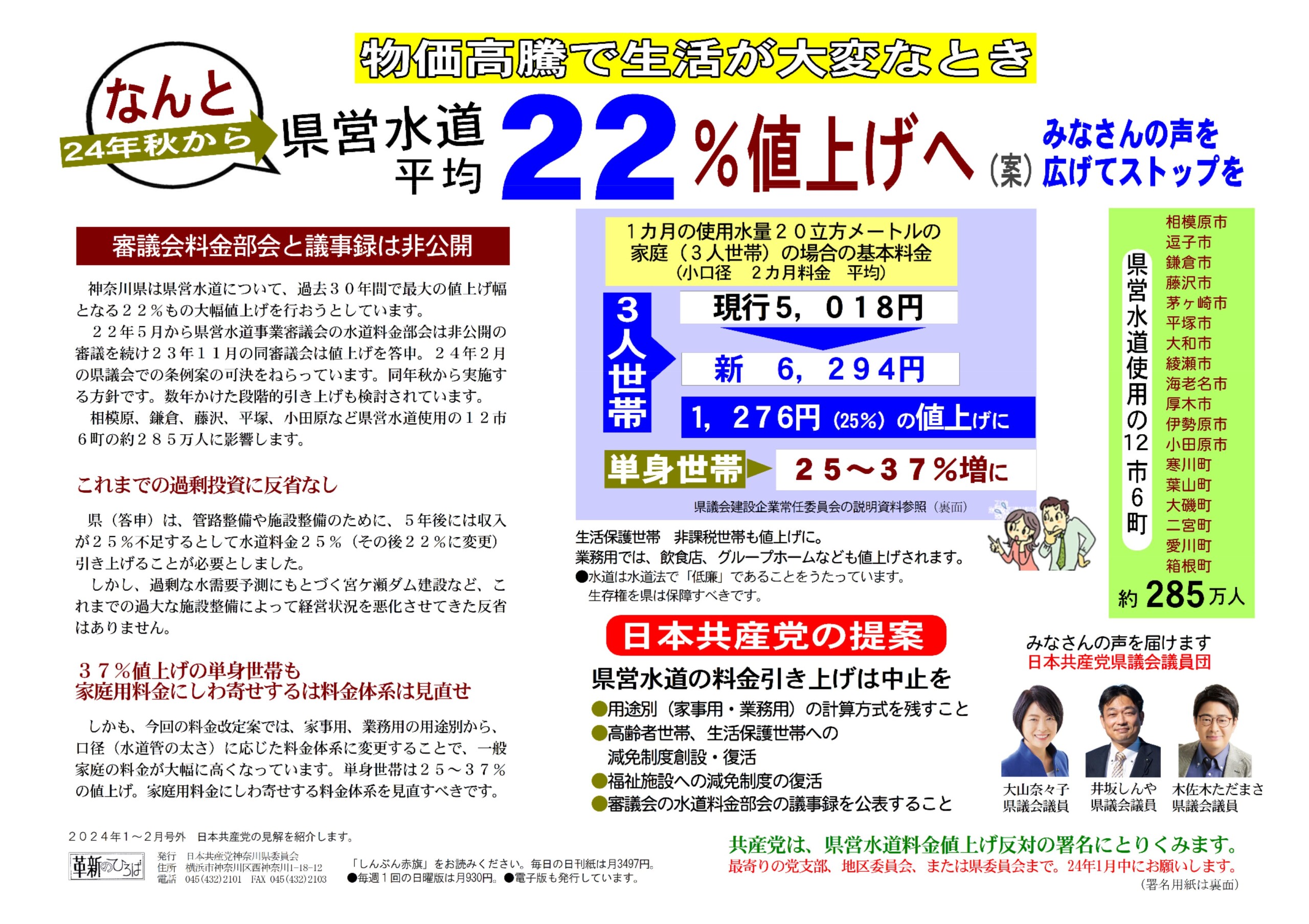 24年～県営水道・平均22％値上げ（案） | 日本共産党神奈川県委員会